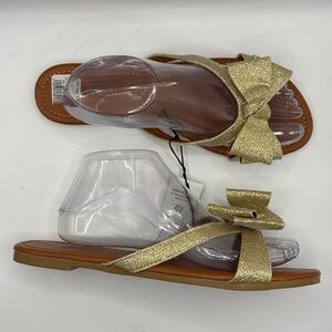 Chatties women's Gold Bow Flat Sandal Slip On